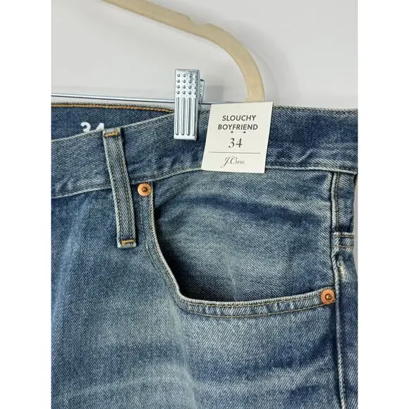 NEW J.Crew Jeans Women 34 Blue Medium Wash Boyfriend Slouchy Distressed - Picture 4 of 11
